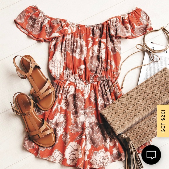 Amuse Society Coral Red Floral Print Romper - Picture 1 of 16